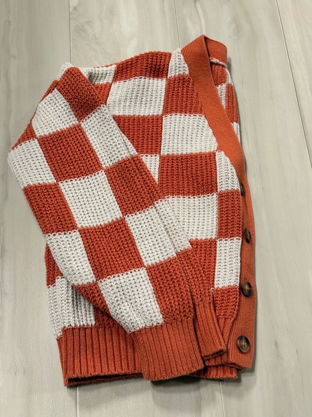 Old Navy Orange and white Checker Knit Cardigan